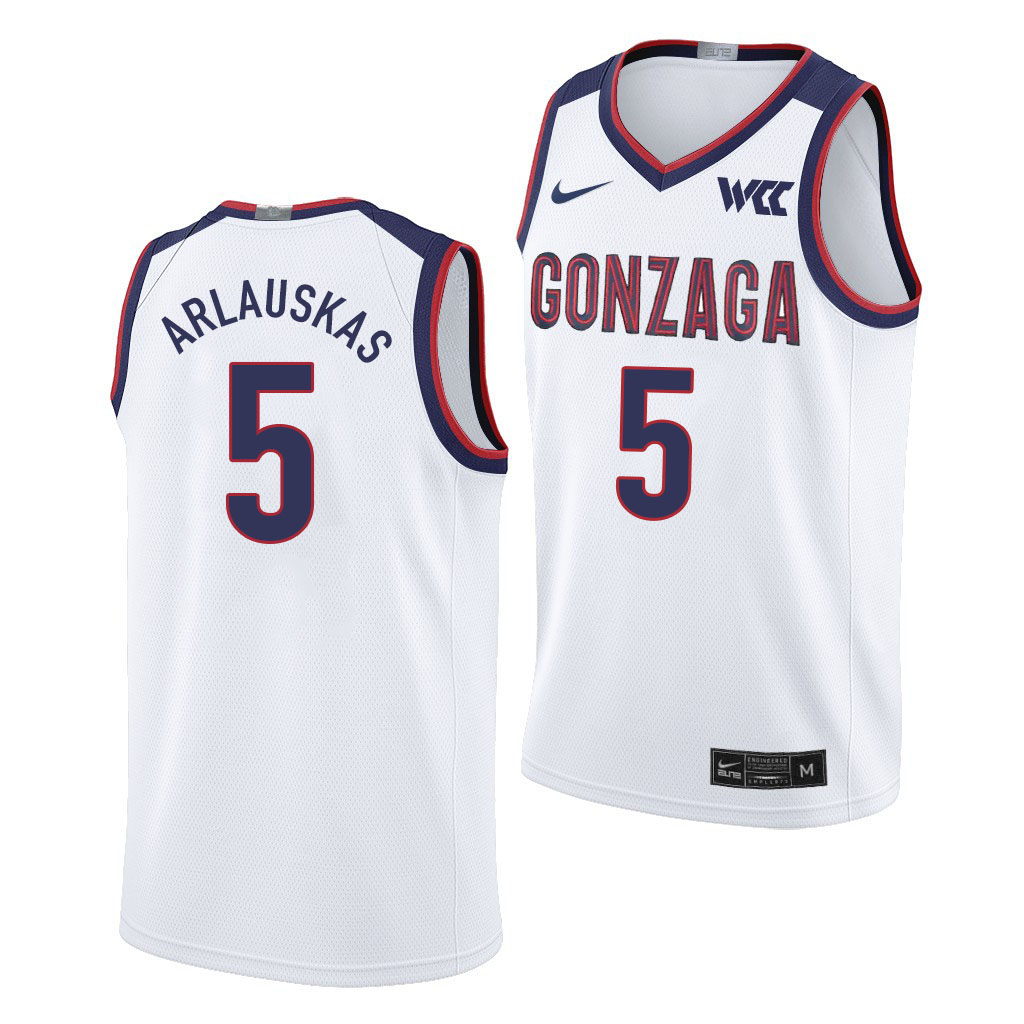 Men #5 Martynas Arlauskas Gonzaga Bulldogs College Basketball Jerseys Sale-White - Click Image to Close